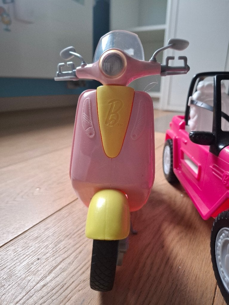 Barbie brommer met hond en barbie auto, Ophalen, Gebruikt, Barbie