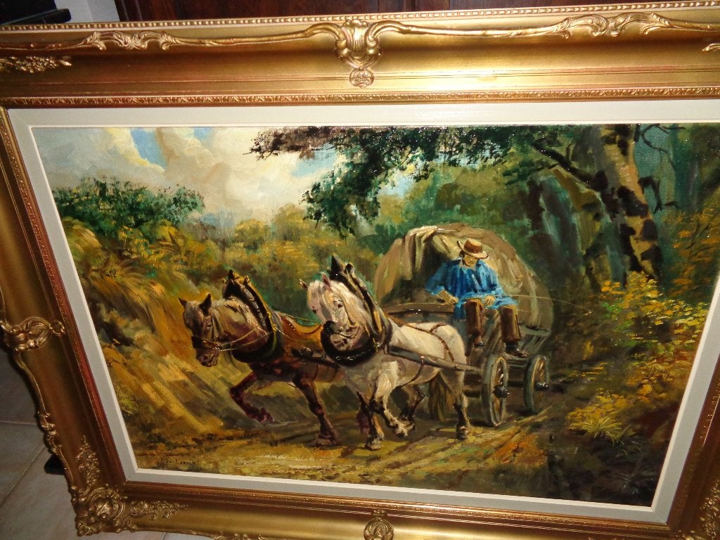 *Grand tableau magnifique signé avec un très beau cadre, Antiquités & Art, Enlèvement, Cadre spécial, Toile