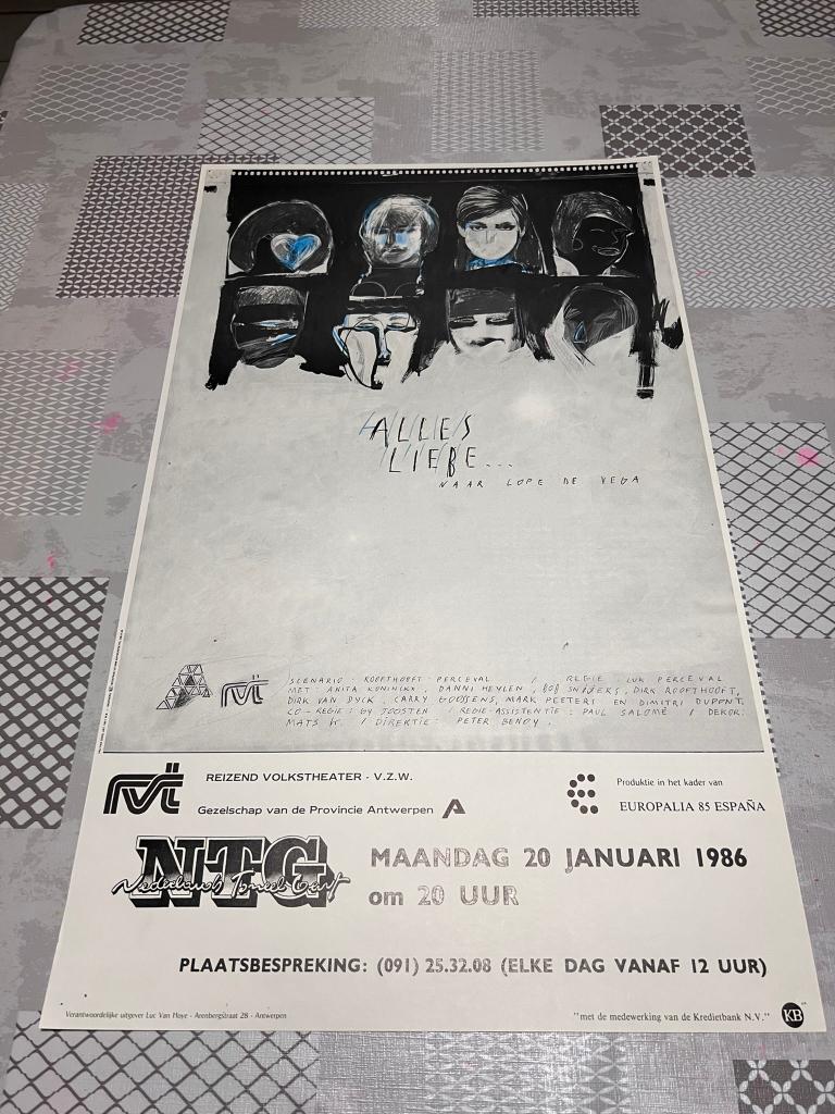 Vintage Poster Alles Liebe naar Lope De Vega - NTG, Verzamelen, Deurposter of groter, Ophalen of Verzenden, Reclame, Rechthoekig Staand