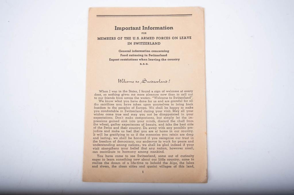 US WW2 pamphlet for GI's visiting Switzerland, origineel, Ophalen of Verzenden