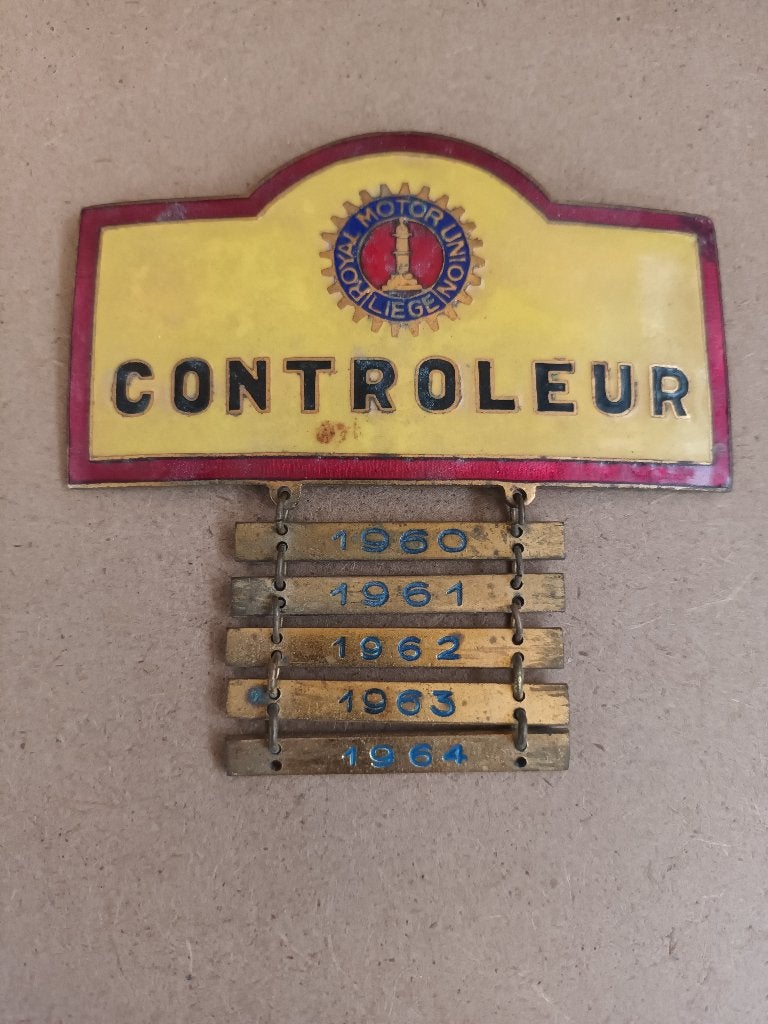 vintage auto royal motor union liege controleur badge 1960, Ophalen, Gebruikt, Auto's