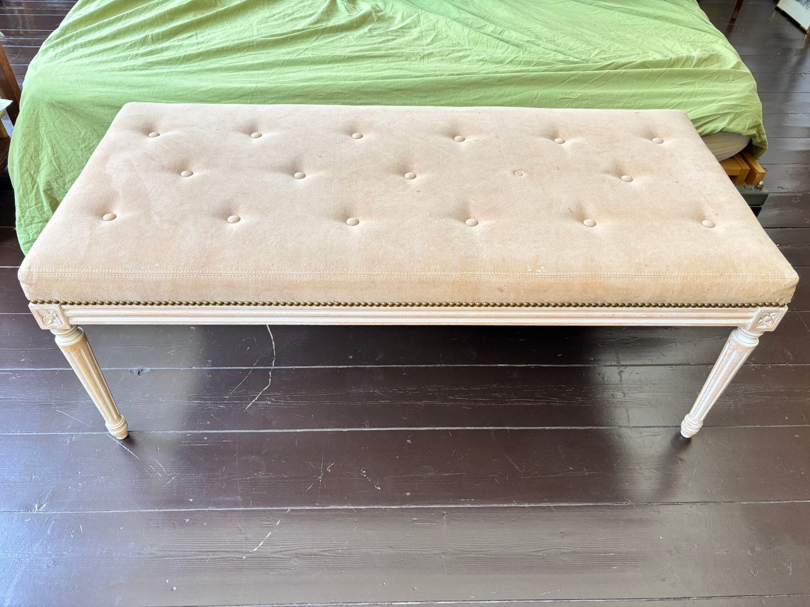 Elegante gestoffeerde voeteindebank – Louis XVI stijl, Maison & Meubles, Tables | Tables de salon, 100 à 150 cm, Louis XIV, Enlèvement
