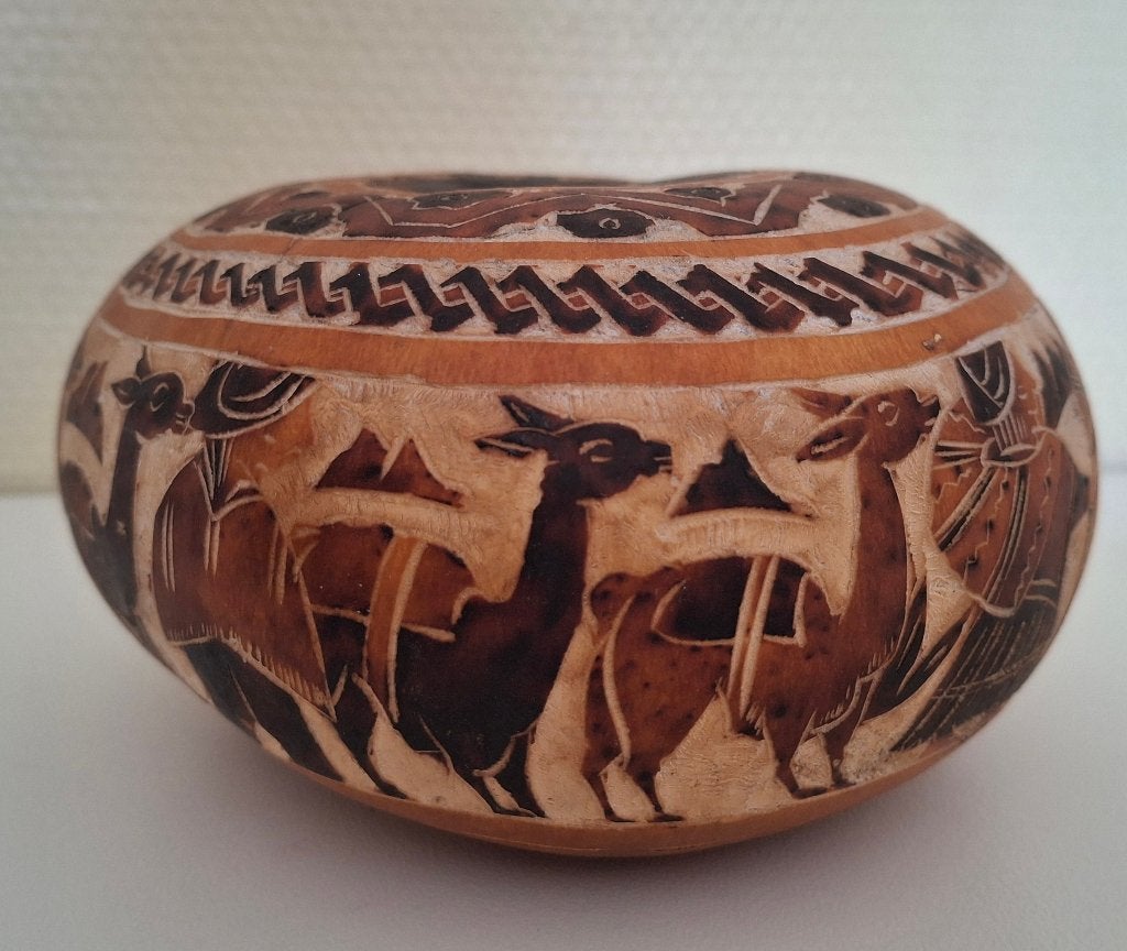 Vintage gebeeldhouwde kalebas uit Peru 'Folk Art' -jaren '70, Ophalen of Verzenden, Overige typen