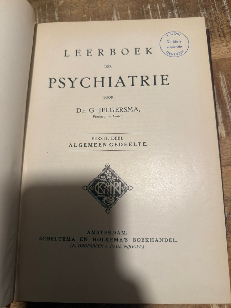 Leerboek der psychiatrie door Dr. G. Jelgersma *1e deel:, Livres, Psychologie, Enlèvement ou Envoi, Utilisé, Autres sujets/thèmes