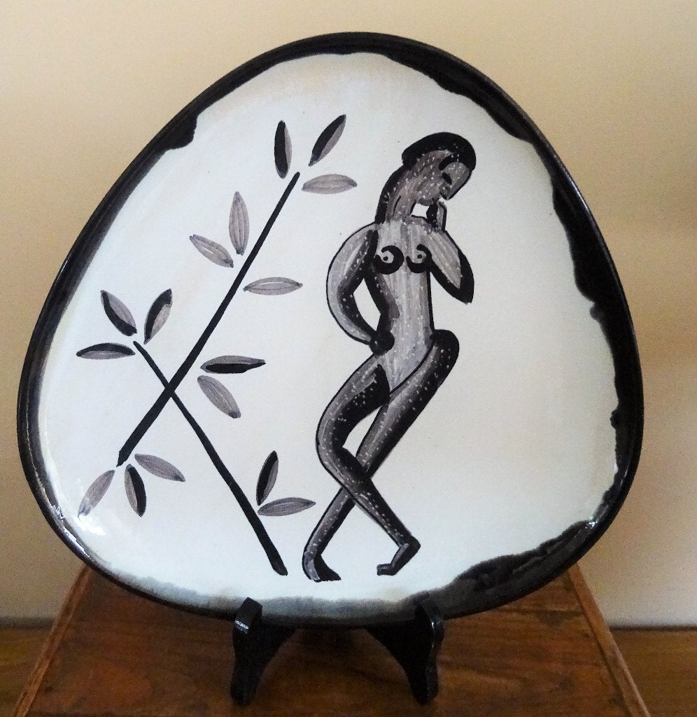Plat décoratif peint à la main et signé. Mid Century Modern, Enlèvement ou Envoi