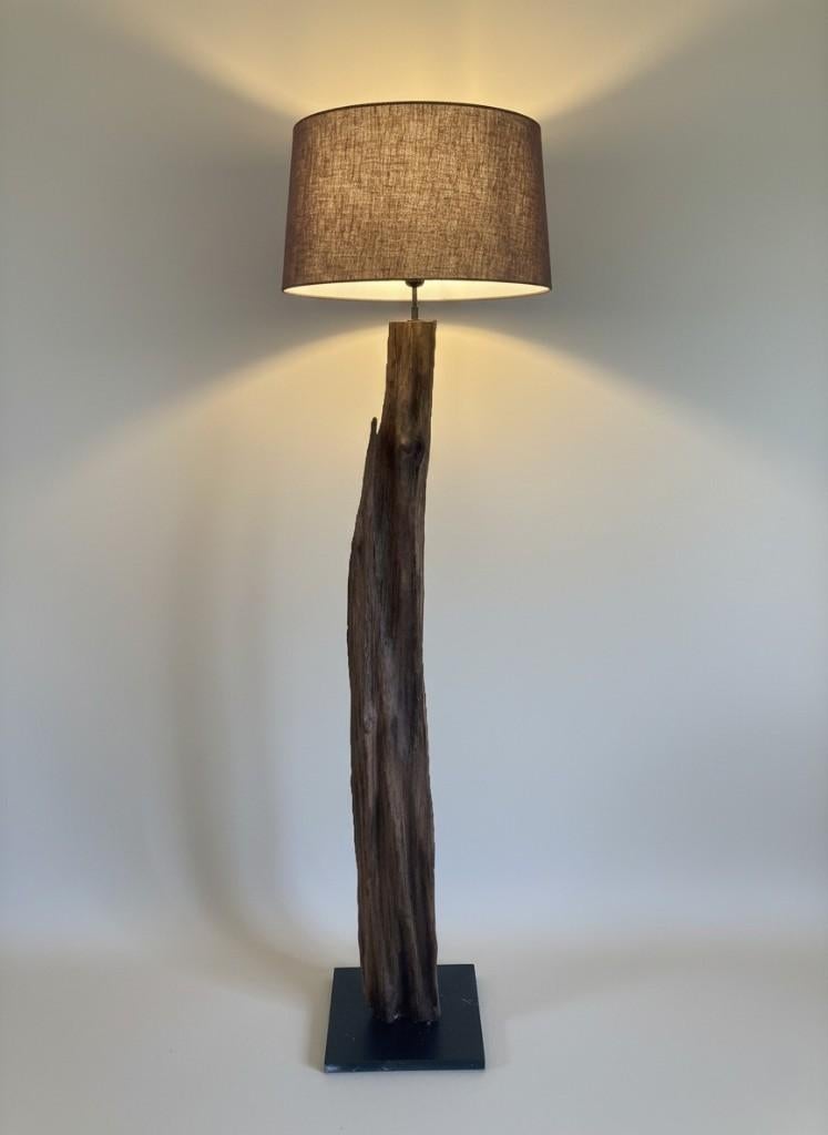 Lampadaire en bois authentique, Comme neuf, Contemporain, Tissus, 150 à 200 cm