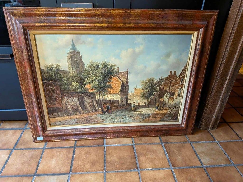 Olieverfschilderij - J Beekhout. De wallen, Antiek en Kunst, Kunst | Schilderijen | Klassiek, Ophalen