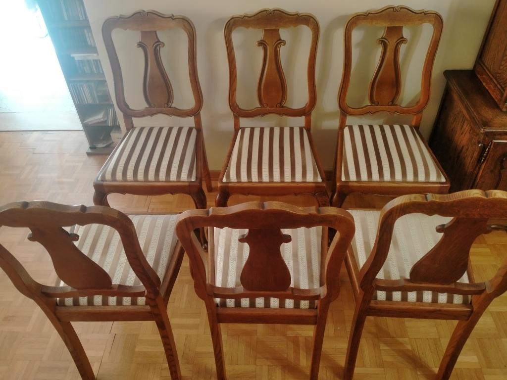 6 houten stoelen, Ophalen, Bruin, Zo goed als nieuw, Klassiek en stevig