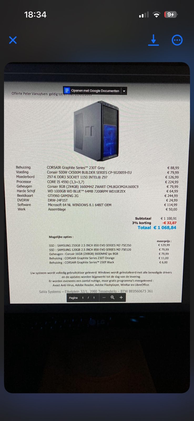 Gaming pc zonder harde schijf, Computers en Software, Windows Tablets, Ophalen of Verzenden, Zo goed als nieuw