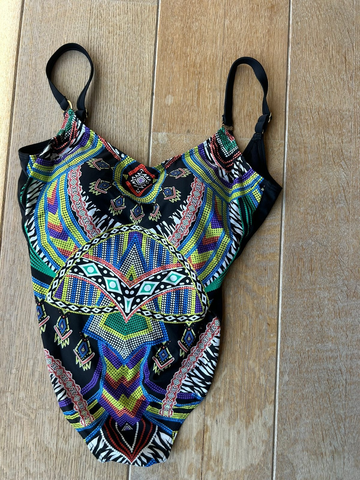 Zwarte badpak met print Dolores Cortes M, Kleding | Dames, Ophalen of Verzenden, Zo goed als nieuw, Zwart, Badpak