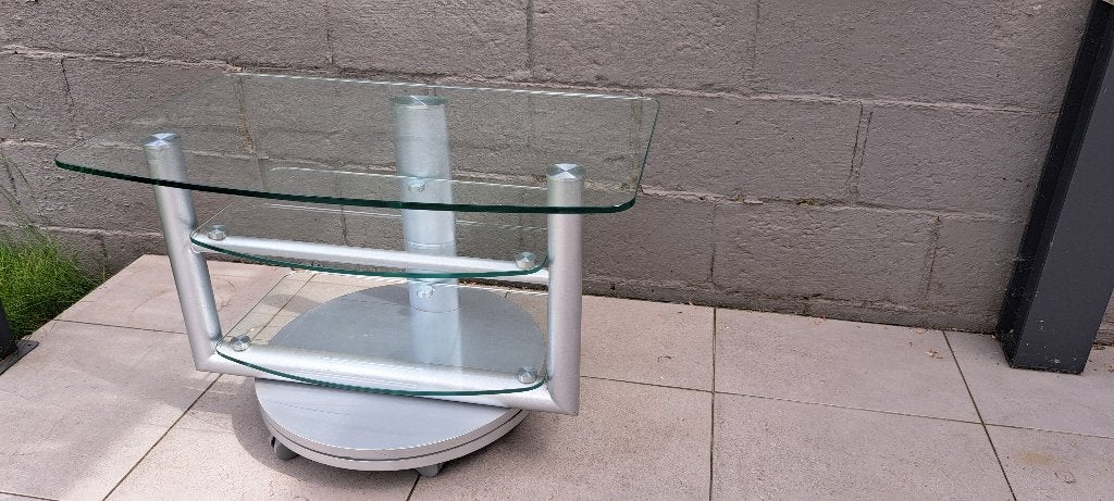 Meuble TV en verre sur roulettes, Maison & Meubles, 25 à 50 cm, Verre, Moins de 100 cm, Enlèvement