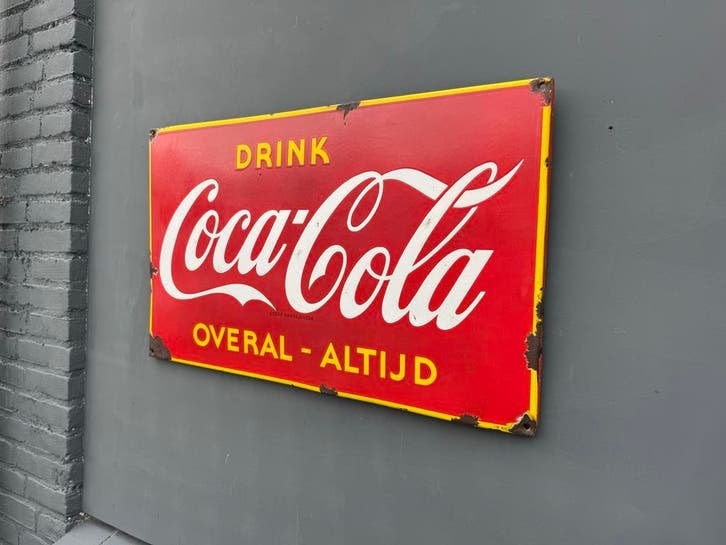 Vintage Coca-Cola Emaille Reclamebord - Overal - Altijd