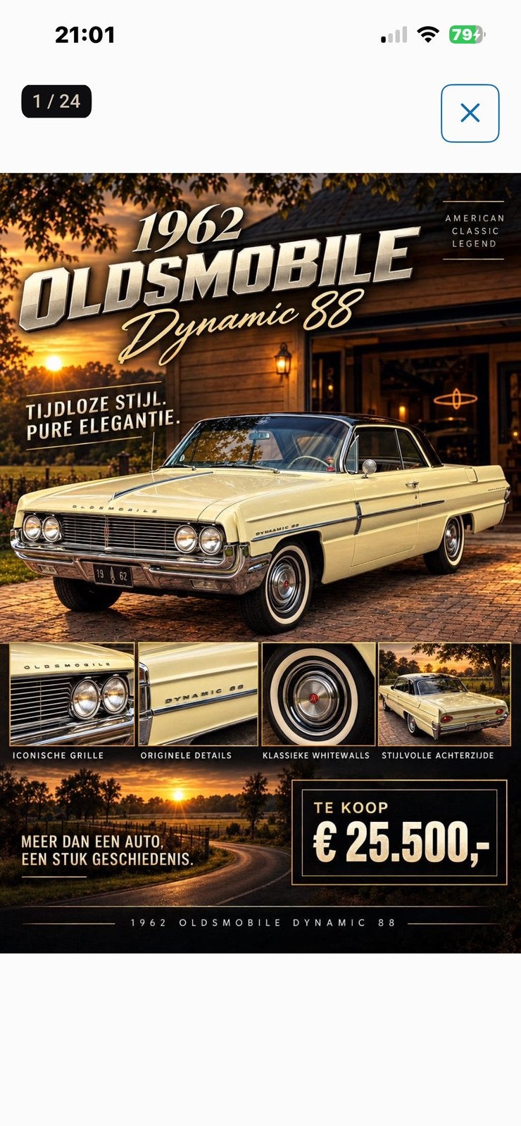 Oldsmobile Dynamic 88 hardtop coupe 1962, Auto's, Automaat, Achterwielaandrijving, Leder en Stof, Geel