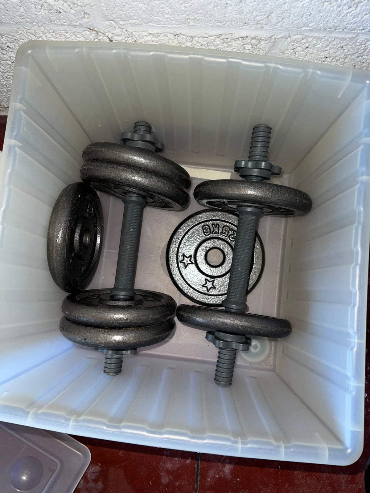 halters met gietijzeren gewichten (dumbells), Ophalen, Gebruikt