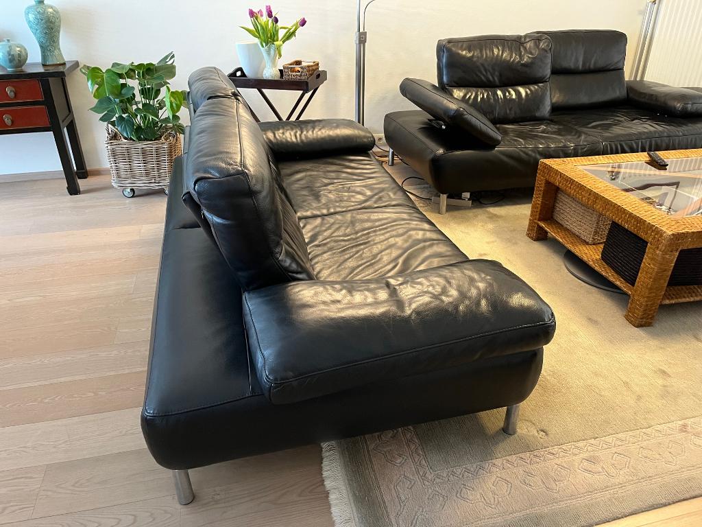 2 magnifiques sièges en cuir noir de qualité supérieure, Maison & Meubles, 100 à 125 cm, Klasse Italiaans design, Banc droit, Comme neuf