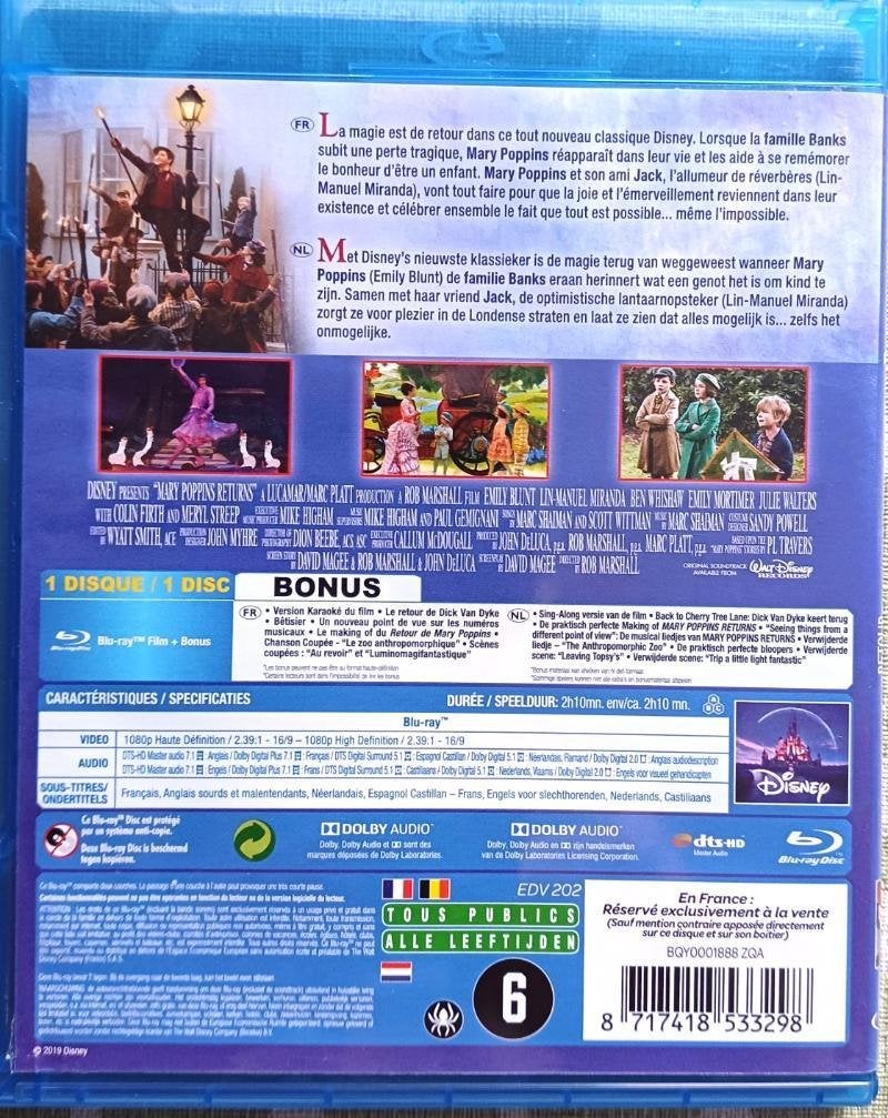 blu ray MARY POPPINS RETURNS WALT DISNEY MERYL STREEP, Ophalen of Verzenden, Zo goed als nieuw