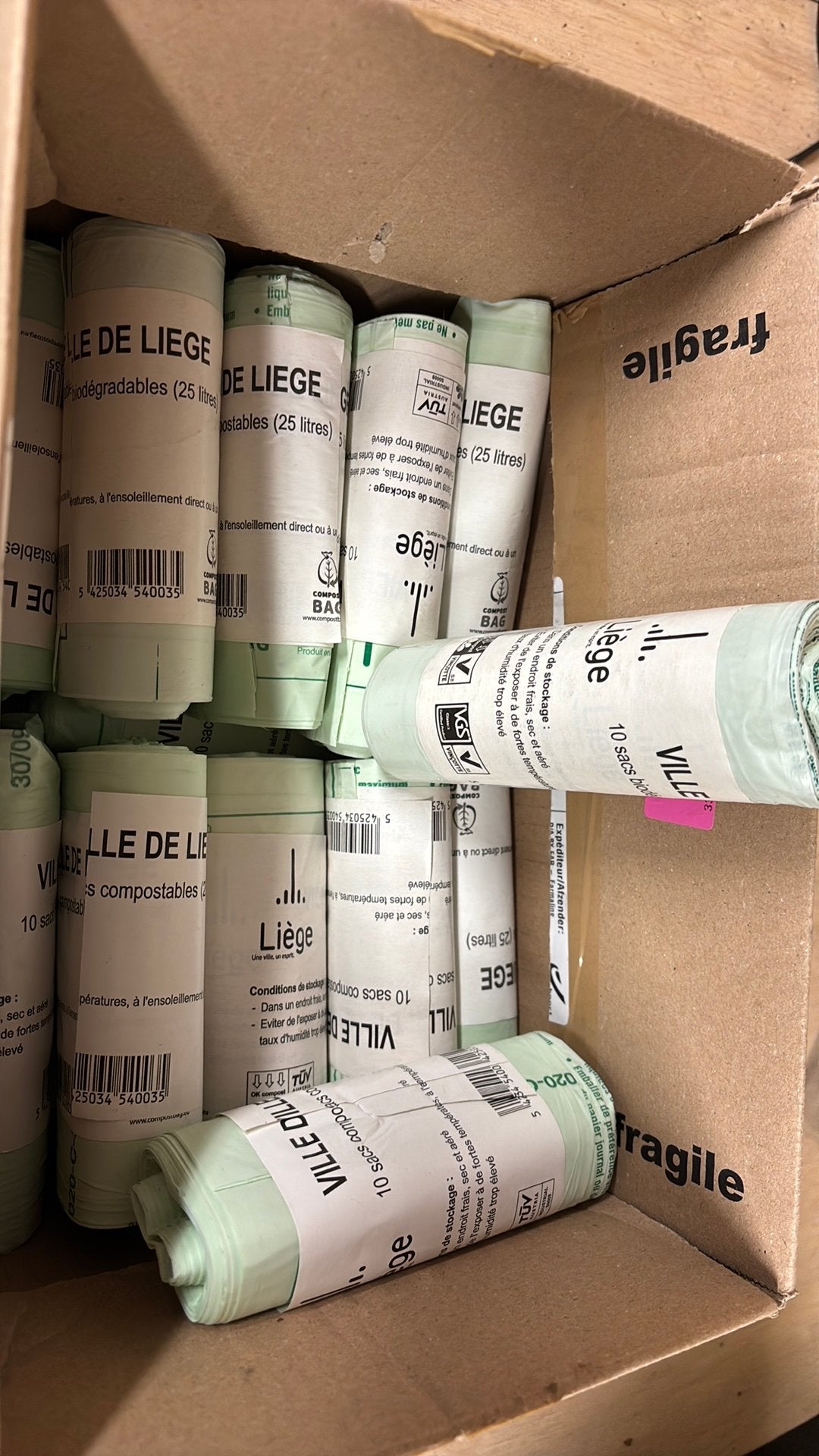 17 rouleaux de 10 sacs compostables 25l ville de Liège, Enlèvement, Neuf