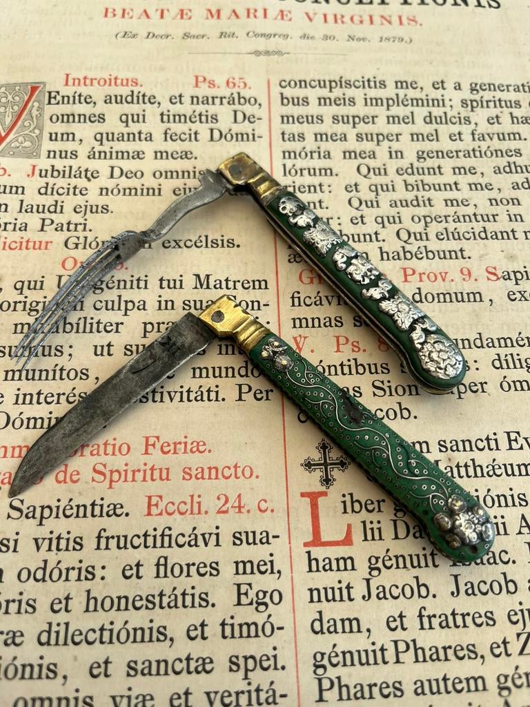 Couteaux anciens Paire De Couverts Allemand Pliants Du 18e., Envoi