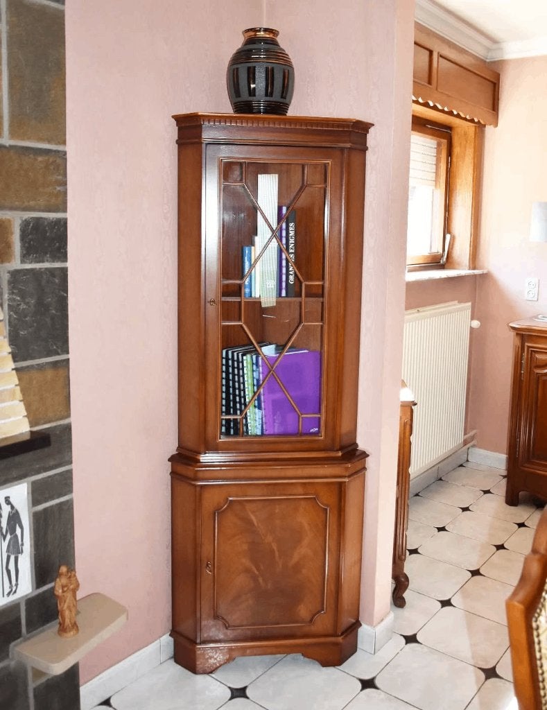 Meuble de coin vitrine style anglais, Enlèvement, Comme neuf, Verre, Avec tablette(s)