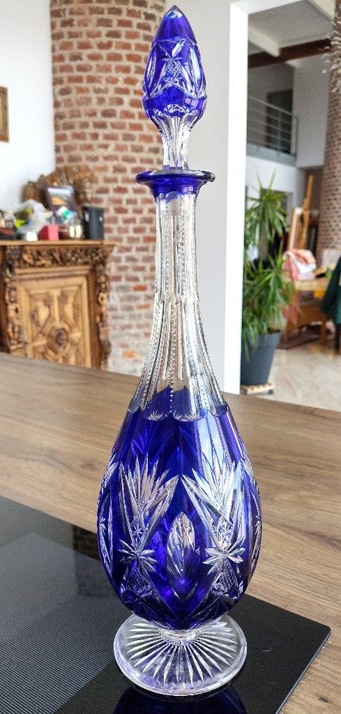 Val Saint Lambert carafe BALMORAL 1905 bleu cobalt, Antiquités & Art, Enlèvement ou Envoi