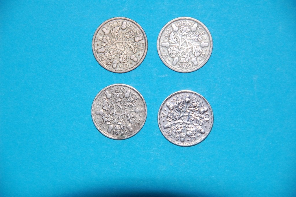 GEORGE V : ZILVEREN six pence 1928/29/35/36, Ophalen of Verzenden, Setje, Zilver