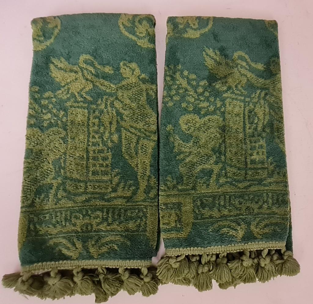 2 serviettes italiennes avec putti, cupidons et pompons, Enlèvement ou Envoi, Comme neuf, Vert, Serviette