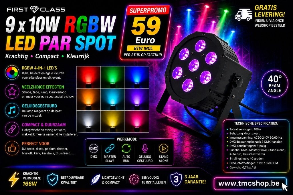 SUPERPROMO Nieuwe FIRST CLASS 7 X 24 W RGBWAUV FLAT LED PAR, Ophalen of Verzenden, Nieuw, Licht, Geluidgestuurd