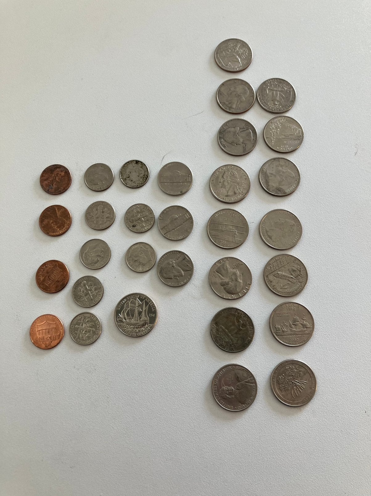 Amerikaanse dollar munten $4,27 - Penny, Nickel, Quarter set, Postzegels en Munten, Ophalen of Verzenden