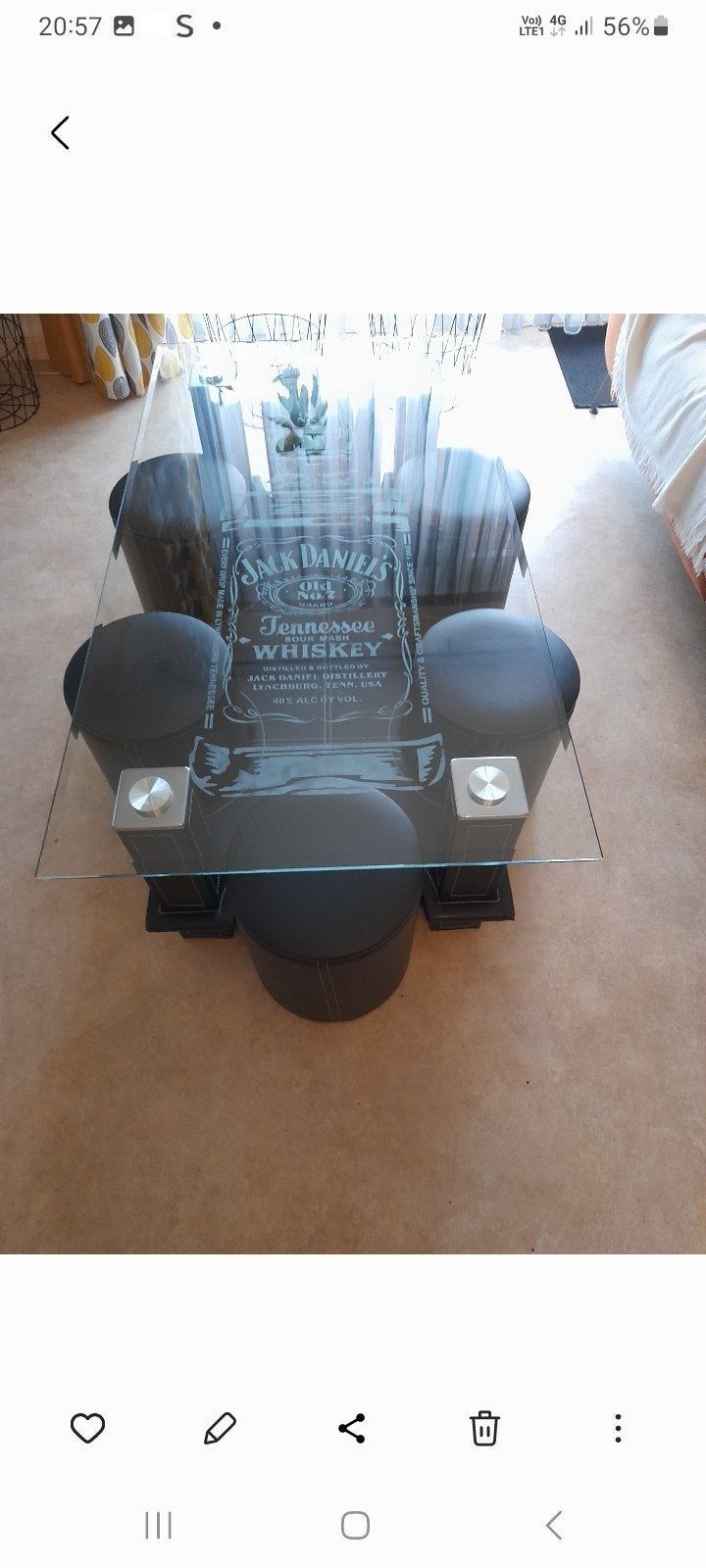 Table de salon Jack Daniel's, Ophalen, Glas