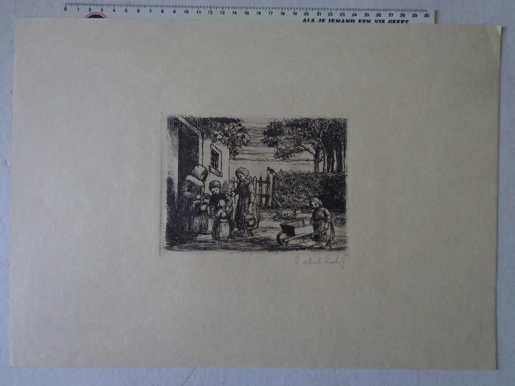 ets van Jakob Smits "De armen" met potlood gesigneerd, Antiek en Kunst, Dagelijks leven, Ets, Ophalen of Verzenden, Gesigneerd