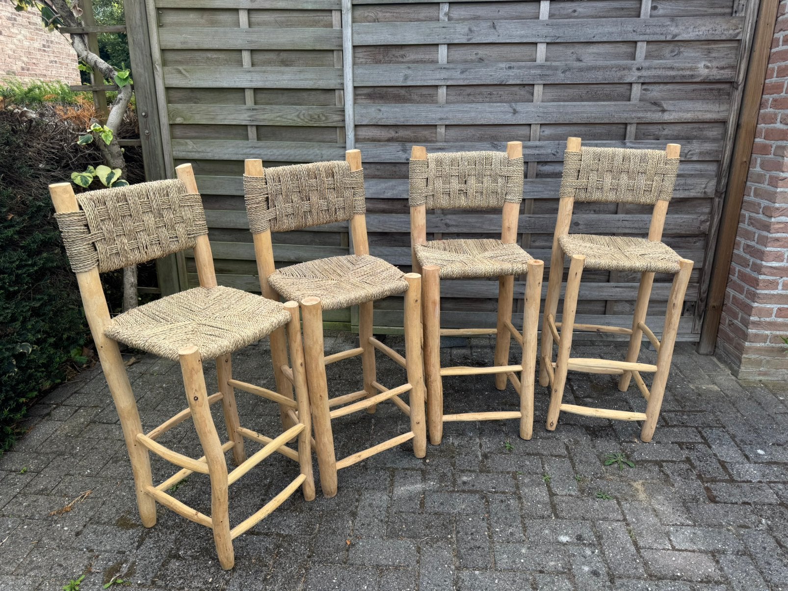 4 tabourets de bar artisanaux marocains, Enlèvement, Comme neuf, Bois