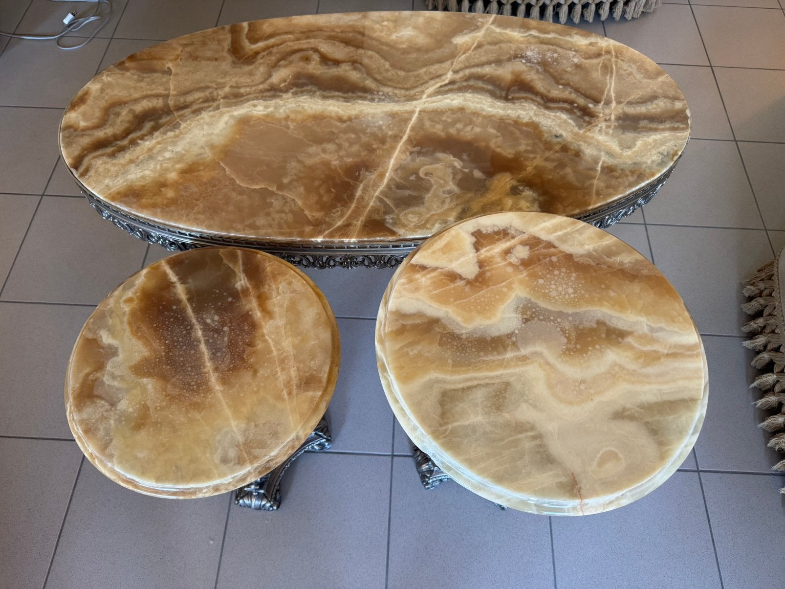 Salon en 2 bijzettafels met marmeren blad, Ophalen, Overige materialen, Gebruikt, Klassiek