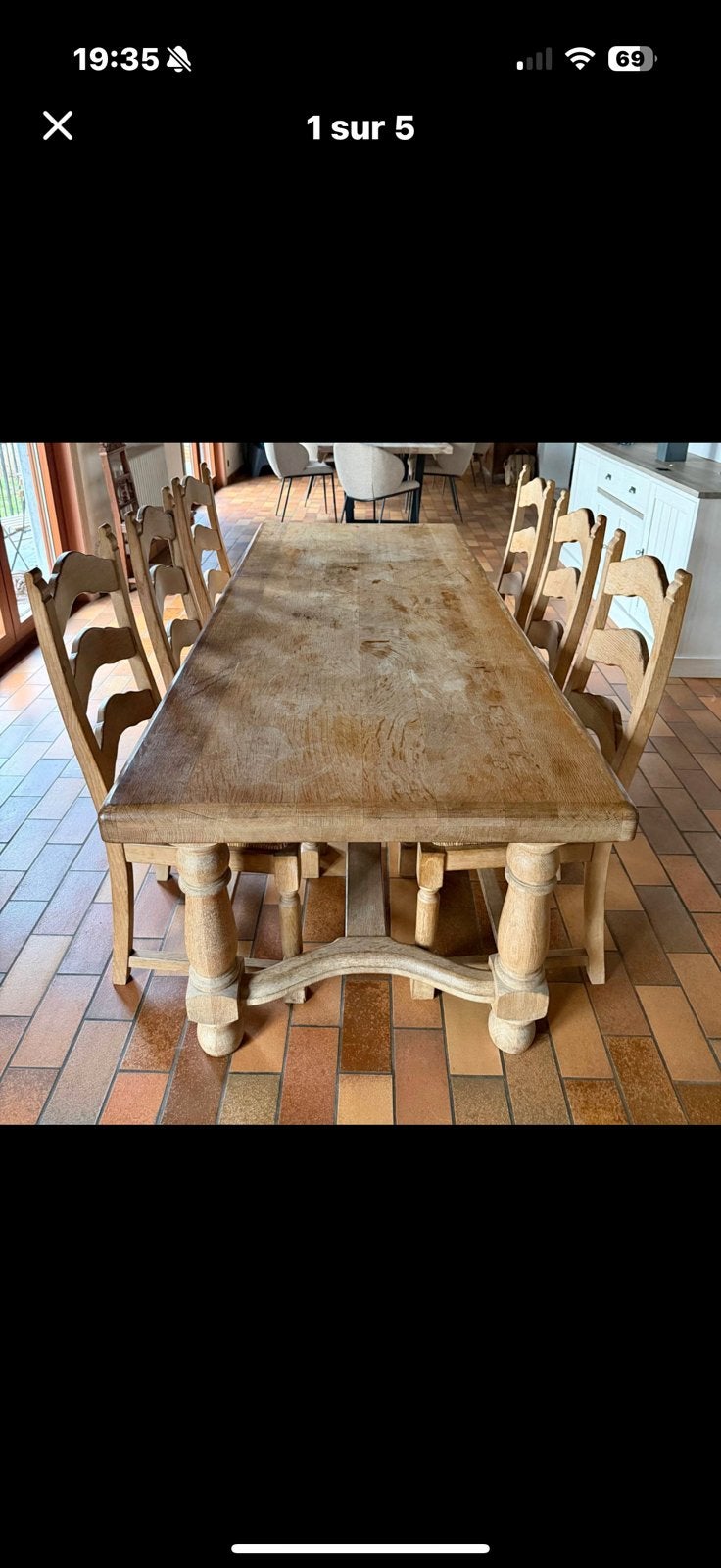 Table en bois massif + 6 chaises, Comme neuf, 100 à 150 cm, Enlèvement, Rectangulaire