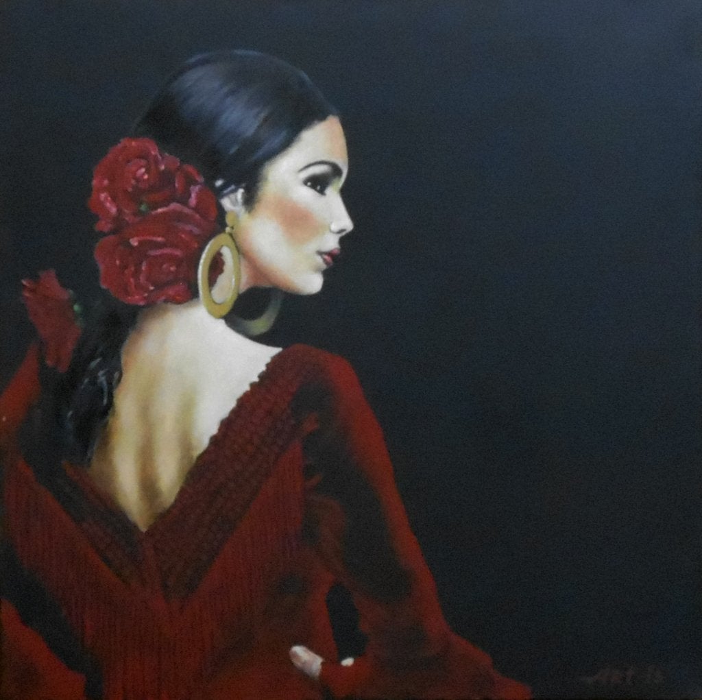 "Flamencodanseres" Schilderij, Antiek en Kunst, Ophalen of Verzenden, Handgeschilderd, Olieverf, Portret