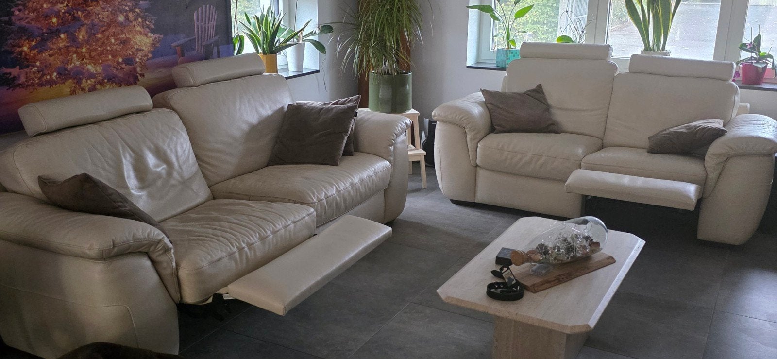 beige 2 en 3 zit met relax, Enlèvement, Utilisé, Quatre personnes ou plus, Banc droit