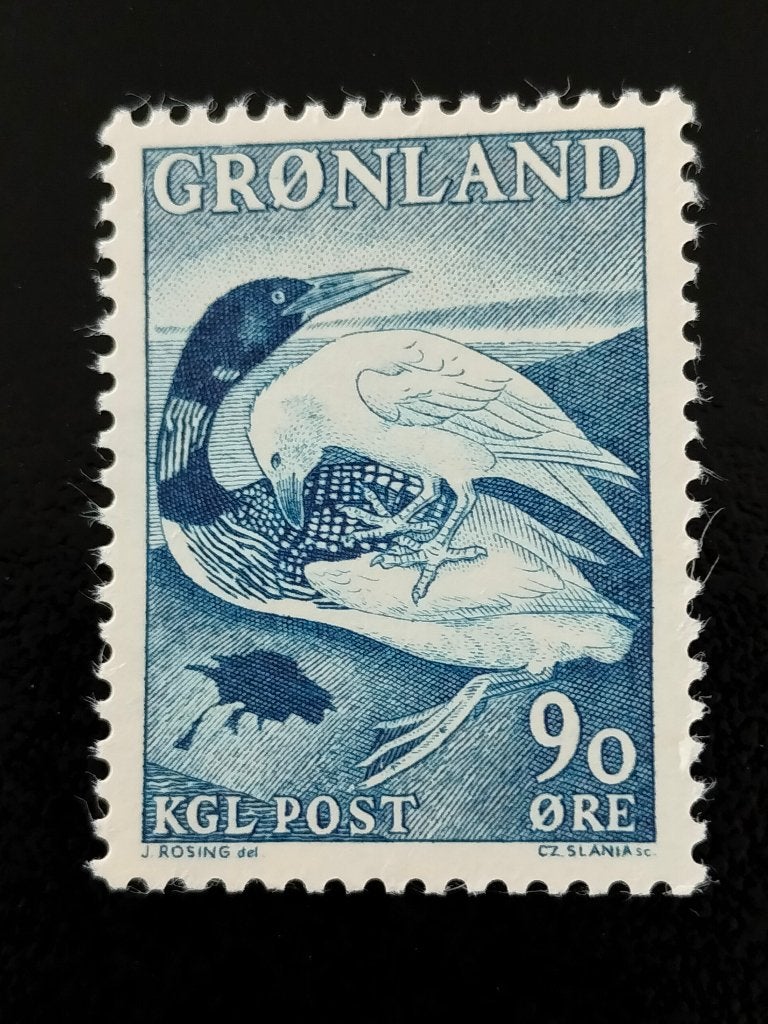 Groenland 1967 - Le plongeur et le corbeau, oiseaux **, Envoi, Danemark, Non oblitéré