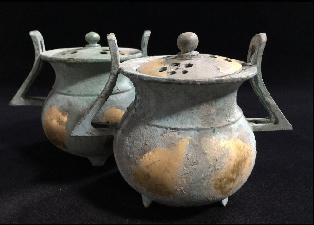 2 brûleurs d'encens japonais en métal moulé de style bronze, Enlèvement ou Envoi, Bronze