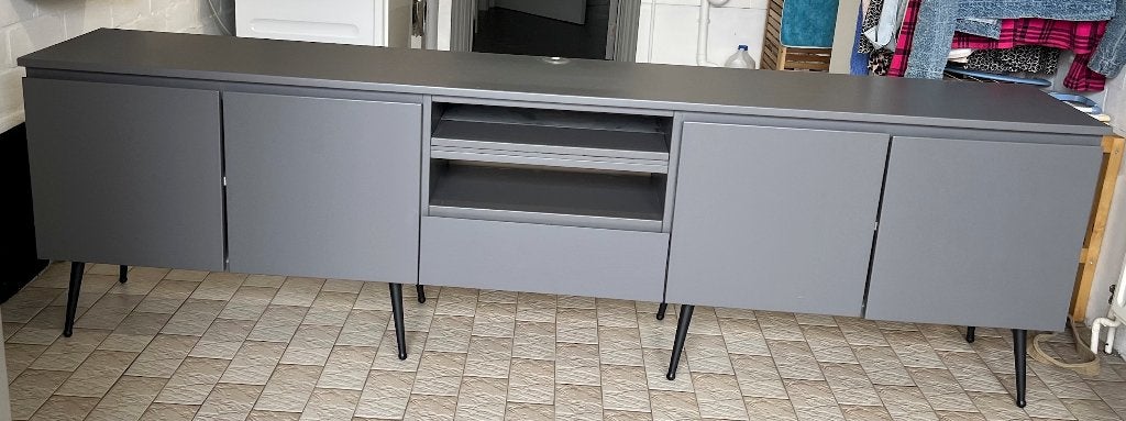 TV Meubel, Huis en Inrichting, Kasten |Televisiemeubels, Ophalen, Gebruikt, Houten meubel-Grijs, 200 cm of meer