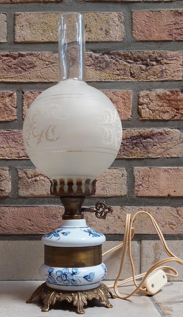Antieke Franse bedlamp - Model Olielamp - Porselein & Brons, Ophalen