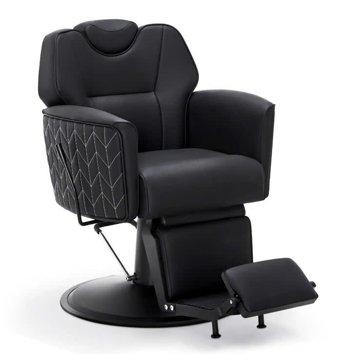 Kappersstoel Met Stiksel Luxe Professionele Salonstoel Zwart, Zwart, Overige materialen, Nieuw, Ophalen of Verzenden