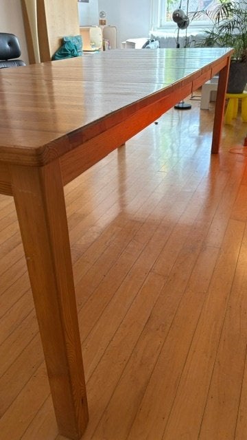 Lange IKEA eettafel in naturel kleurig hout – 10 personen, Ophalen, Gebruikt, Vol hout lichte kleur, 200 cm of meer