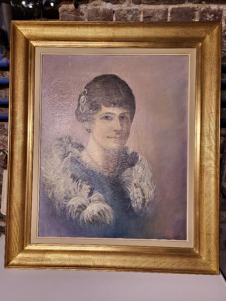 Peinture HST de Georges BIETTLOT -  Dame à l'Etole, Ophalen