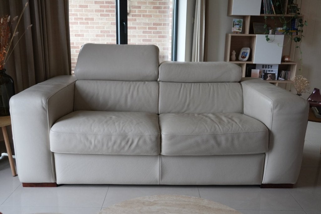 Ruime crèmekleurige leren zetel– 190 cm, 75 à 100 cm, Landelijk, Enlèvement, Utilisé