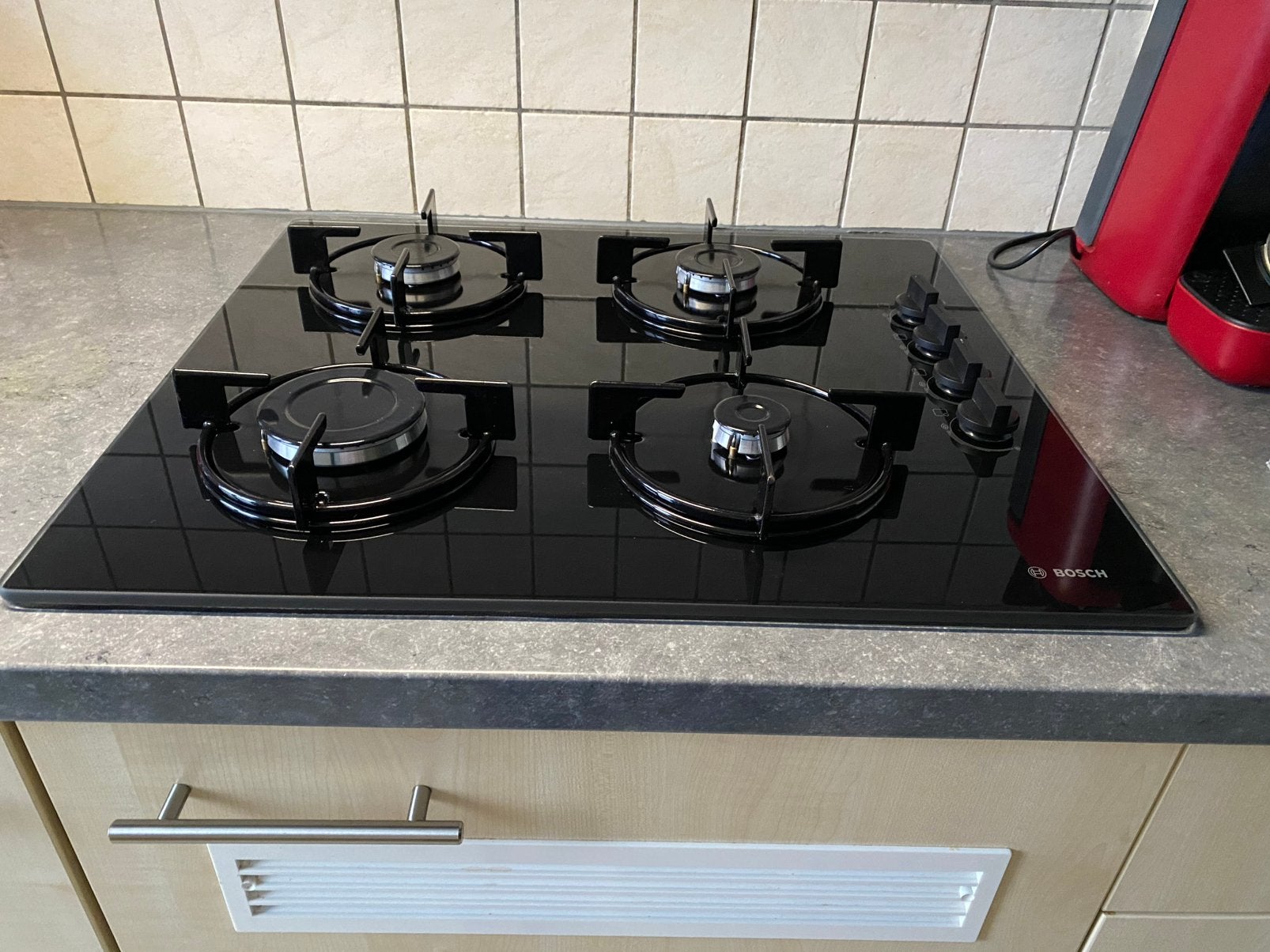 Bosch kookplaat op gas, Ophalen, 4 kookzones, Zo goed als nieuw, Energieklasse A of zuiniger