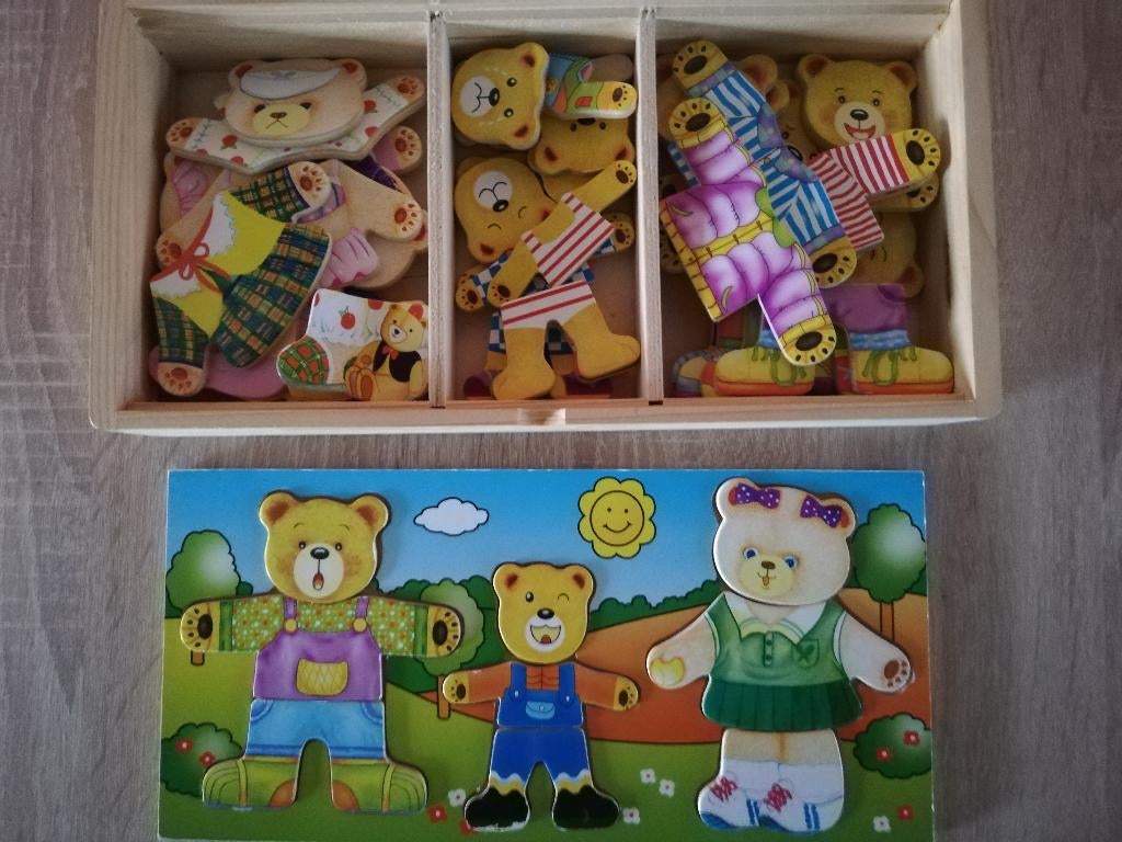 houten puzzel kleuters  / verkleedpuzzel beertjes, Kinderen en Baby's, Ophalen, Gebruikt