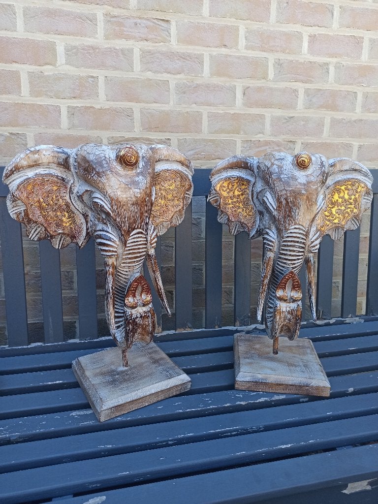 tête d'éléphant en bois sur support, Antiquités & Art, Enlèvement, Bois