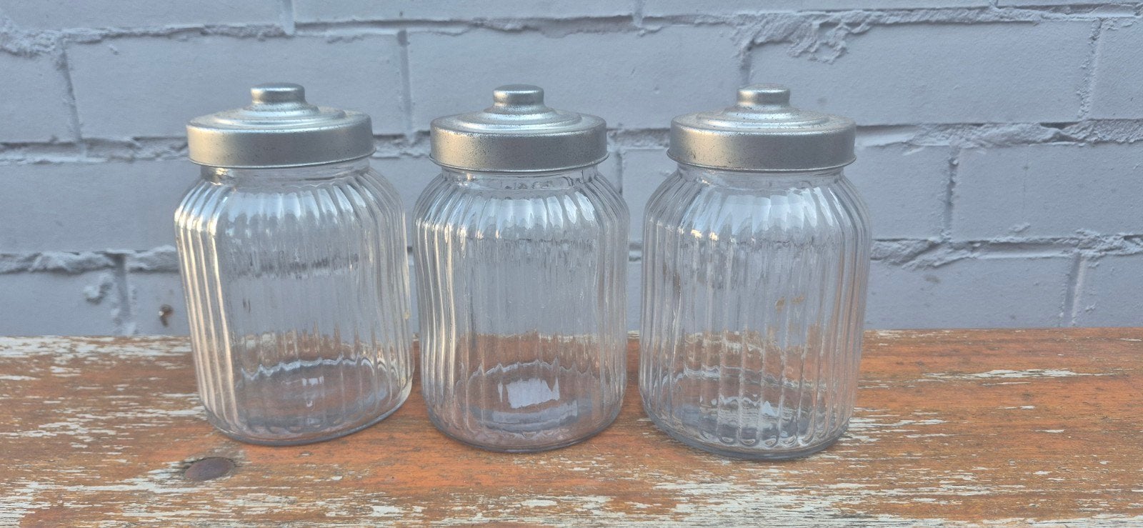 Set van 3 glazen potten met schroefdeksel, Voorraadpot, Ophalen, Gebruikt, Glas