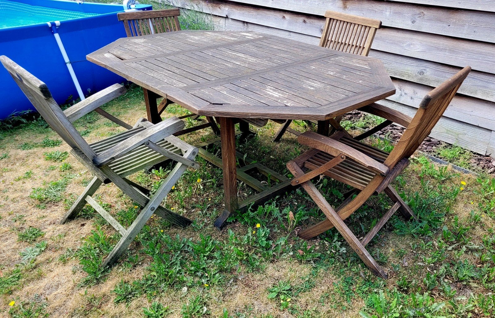 tuintafel + 4 stoelen, Tuin en Terras, Ophalen