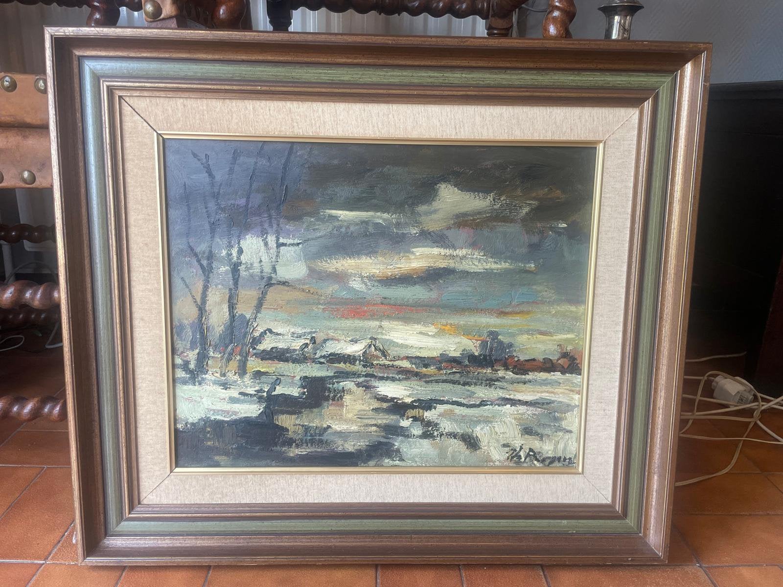 Olieverfschilderij op doek – Winterlandschap – Gesigneerd, Ophalen, Gesigneerd, Doek