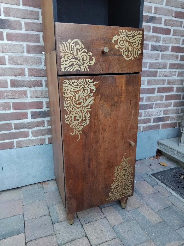 kolomkast wandkast massief mango hout bruin, Enlèvement, Comme neuf